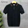 Fashionable Simple Striped Knit Polo Shirt Mens Summer Daily Leisure Breathable Knitted Tops Men Trendy Slim Short Sleeve Polos 1 kf S0e3b2fdd77154a50939da981c7b0fc739