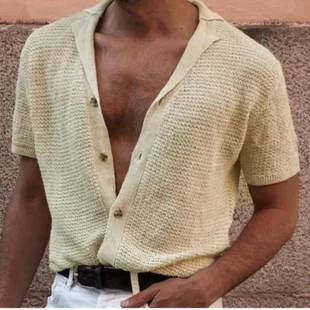 Summer Thin Knitted Cardigan Men's Casual Short Sleeve Polo Shirt Trend Sexy Male Streetwear Loose Vintage Knitwear Tops for Men 2 kf S1762a5ac90d941e295fe93b72cebc925y