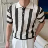 Contrast Color Striped Mens Polo Shirts Trendy Button Turn-down Collar Knit Tops Men Spring Summer Daily Casual Breathable Polos 2 kf S1765dc2d966b4846a40129e19cf2d1a6Z