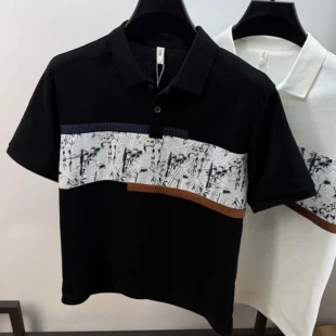 High quality fashion men's short sleeve polo shirt trend personalized patchwork stripes luxury comfortable lightweight T-shirt 2 kf S177b0a725e2d4891ae74d93a529d8048h