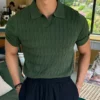 Jacquard Knitted Polo, Men's Casual V-neck Striped T-shirt, Solid Color Short Sleeve Lightweight Breathable Luxury Clothing 6 kf S1a2ff563e9d84990a7acc467d8a310abe