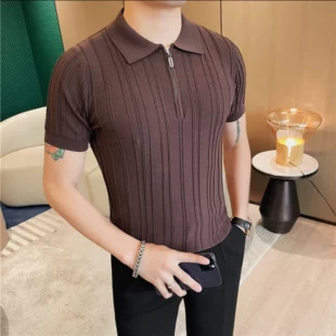 Summer Striped Knitted Polo Shirt for Men Short Sleeve Lapel Knitwear Male Casual Business POLO T-shirts Social Streetwear Tee 3 kf S1a50ec0a47834308b55751cf0fd63bb8a