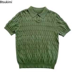 Men's Summer Jacquard Knitted Polo Shirts Stylish V-neck Short-sleeved Lapel Knit Pullover Tops Men Business Casual Wear T-shirt 5 kf S1e30733f15b94d8bb520bdbb6bf2e698D