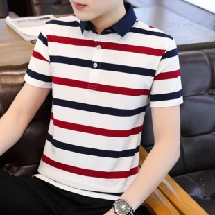 Summer new men's short-sleeved T-shirt striped cotton thin section business lapel men's polo shirt men's models 3 kf S1f286cde2bab4c26ba4f0c7dcac26b77T