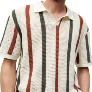 Summer Stripe Color Block Short Sleeve Knitted Casual Polo Shirt Men's Fashion Brand Personality Loose Fit Hollow out Design 1 kf S1f3037088111461da1cfab69c6f9000by