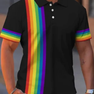 Men's Polo Shirt Lapel Polo Button Up Polos Golf Shirt Rainbow Graphic Prints TurndownStreet Daily Short Sleeves Print Clothing 1 kf S27299beaac4147cf855e365be7375e41N