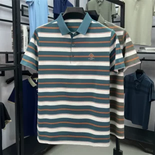 Brand exquisite letter emboss men short sleeve polo shirt high-end business casual Korean style T-shirt fashion striped new top 3 kf S2848903813b549f0af1921c6caf89e9dD