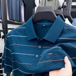 Luxury brand plaid jacquard short sleeve polo shirt fashion letter embroidery pocket classic stripes trend men's new T-shirt top 2 kf S2d59db3081a7404a972224713dc345838