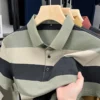 High end fashion men short sleeve polo shirt summer trend stripe men's wear middle-age business casual breathable lapel T-shirt 2 kf S3144cefe162f43ada5073ba9e0596ff4E