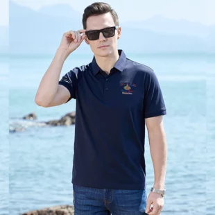 2025 Summer Solid Color Men's Short Polos Bruce&Shark Fashion Embroidery Straight Men's Navy Polo Shirt Thin Cotton Big Size 4XL 2 kf S334bb38e8a5e4524a9c93076190748c28