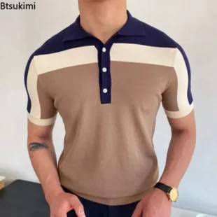2025 Summer Men Short-sleeved Knitted Polo Blouse Cardigan Vintage Slim Stretch Tshirts Top Business Casual Male Shirts Clothing 4 kf S36576beeb7a9417e88a0e01d8c6c1e00d