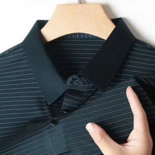 Dad's Top Summer Ice Silk Men's Thin Versatile Breathable Striped POLO Shirt Dad's Casual Short-sleeved Top 4 kf S391159182d2f450e858049b1beee5413b
