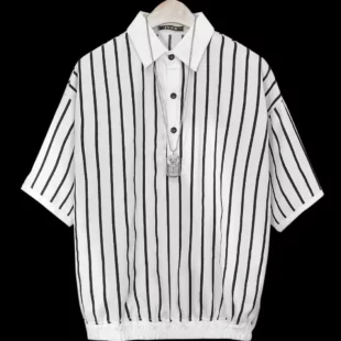 Men's Clothing White Stripe Polo T Shirt Button Down Collar Slim Fit Quick Dry Casual Comfortable Stylish Top for Young Men 2 kf S3d23058af86141698263036a6860578fe