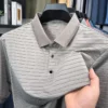 High Quality Summer Men's Business Casual Short Sleeve Comfortable Stripe Lapel Fashion Polo Short Sleeve No Trace T-shirt Top 3 kf S41aa9ec0c4b14c65bf72deee19953679H