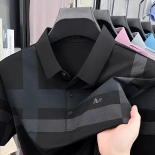 Summer High-end Luxury Men's Polo Shirt Lapel Stripe Print Short-sleeve Seamless T-shirt British Business Fashion Top Men's Wear 5 kf S4f7a826bd1a04f8ca3df6d02c4f1e86fB