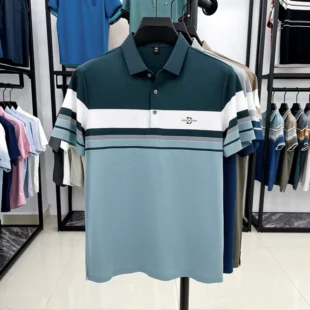 Personality letter embosse men's short sleeve polo shirt high-end brand fashion color blocked striped breathable new T-shirt top 5 kf S535c4005e9214e8ba168dcdc612b66d9m