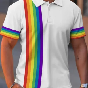 Men's Polo Shirt Lapel Polo Button Up Polos Golf Shirt Rainbow Graphic Prints TurndownStreet Daily Short Sleeves Print Clothing 3 kf S5ccdc33c448049ecaa7b63ab7344e2b96