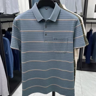 High quality silky cotton short sleeve polo shirt men's summer fashion striped pocket design comfort breathable lapel T-shirt 5 kf S5ed7bf1c640e44f6887ca02145361a11B