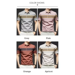 BROWON Brand 2025 Summer Men Polo Shirt Short Sleeve Lapel Collared Smart Casual Striped Office Polo Tops Tees for Men 4 kf S6759f1df74f44301b4f350cdd5f00d0bj