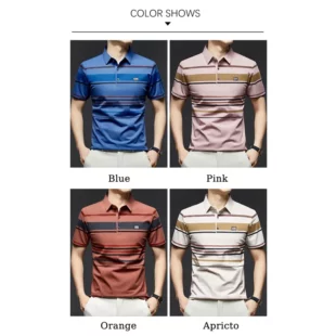 BROWON Brand 2025 Summer Shorts Polo Shirt Men Tshirt Luxury Wide Striped Lapel Collared Polo Shirt for Work Business Men 4 kf S699d9b397f7c4932bab8003ed8da4476P