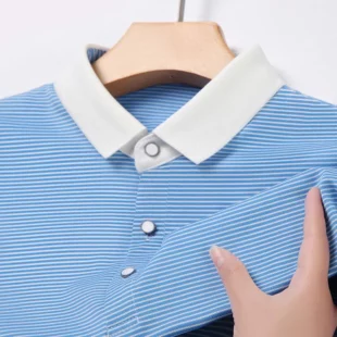 2024 Men's New Striped Cotton Business Casual Short Sleeved POLO Shirt Fashion Short Sleeved Comfortable and Breathable Top 4 kf S6ed06c0c7b1942039a98e7fc0a74a4f7u