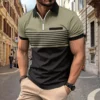 Stylish simple striped zipper Polo Shirt T-shirt Men's summer golf wear casual lapel short-sleeved shirt top 4 kf S6f3da7cdf24c47de8f93499f8d330d86q