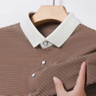 2024 Men's New Striped Cotton Business Casual Short Sleeved POLO Shirt Fashion Short Sleeved Comfortable and Breathable Top 2 kf S7821f08a0dfe4dd796d1f472d0d2cb5dO