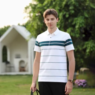 Summer men's polo shirt pure cotton short sleeved T-shirt thin striped business casual breathable wrinkle resistant top 3 kf S7b60596c2e534ad1a45787a657255353q