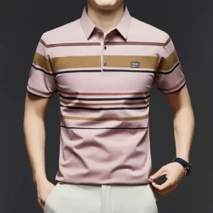 BROWON Brand 2025 Summer Shorts Polo Shirt Men Tshirt Luxury Wide Striped Lapel Collared Polo Shirt for Work Business Men 3 kf S7c028bd4d9364466a1b4dea2330b1587C