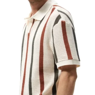 Summer Stripe Color Block Short Sleeve Knitted Casual Polo Shirt Men's Fashion Brand Personality Loose Fit Hollow out Design 3 kf S7cc141bbb33f482281eb66927c48451bL