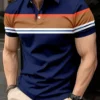 Men's Casual Striped Printed Golf Shirt - Breathable Polyester Fiber, Short Sleeve Buckle Details, Perfect Choices in Spring and 6 kf S7e665bb05b25443694a492732fd71dab7