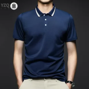 Men's Fashion Solid Short Sleeved Striped Lapel Polo Shirt Summer Breathable Comfortable Top 2 kf S88cbb0f8245341d19dd637b527774f49c