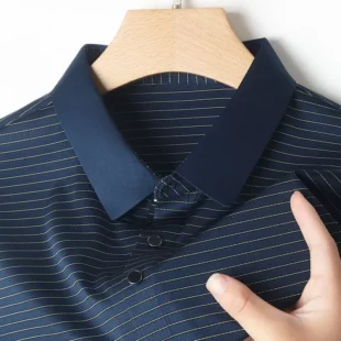 Dad's Top Summer Ice Silk Men's Thin Versatile Breathable Striped POLO Shirt Dad's Casual Short-sleeved Top 5 kf S8ea935219b4a43ef96b576387cf4c837j