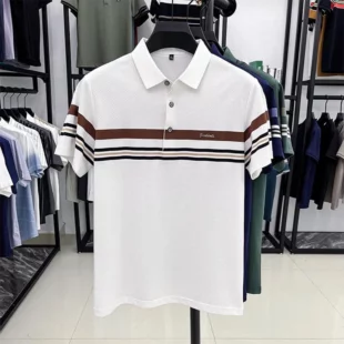 Light luxury brand striped decoration short sleeve polo shirt fashion embossed summer comfort breathable casual men's T-shirt 5 kf S90f0cb14d00447a9880cc59638b6e6abo