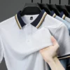 2025 Fashionable Men's Short Sleeved Polo Shirt with Summer Collar and Striped Design, Boutique Top, Casual Business T-shirt 2 kf S91bc6eff68b3460693548cf63a4dc13dX