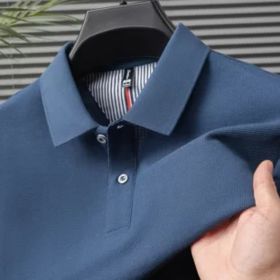 100% pure cotton short sleeved men's polo shirt summer boutique fashion high-quality top solid color collar back striped T-shirt 2 kf S947b9478a29a428a94120fa3f76b064bf