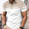 Fashionable men's summer polo casual lapel button design with personalized stripe print can be used as a gift and machine washed 6 kf S971c7fd581f440ddaa75899ddfa0ea27G
