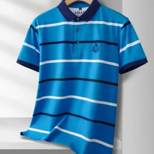 Light luxury stripe short sleeve men T-shirt high-end brand letter embroidery fashion urban style silky smooth casual polo shirt 3 kf S996b2c86882d44ffad4b9c6e7973f3das