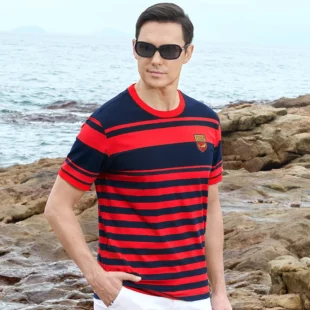 New Straight Men's Short T-shirt Round Neck Bruce&Shark Fashion Men's Stripe Tee Stretch Cotton Summer Breathable Tops Big Size 3 kf Sa209e25964a5439294e918330a3385cco