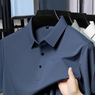 2025 New Fashion Solid Summer Men's Polo Shirt Short Sleeve Casual Striped Loose Business Clothing Korean Polos T-shirt 2 kf Sa26201bdbc184acd890a546efdf83866G