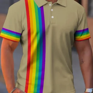 Men's Polo Shirt Lapel Polo Button Up Polos Golf Shirt Rainbow Graphic Prints TurndownStreet Daily Short Sleeves Print Clothing 2 kf Sadcf93bad0be4ba19c67713577ee7f2cy