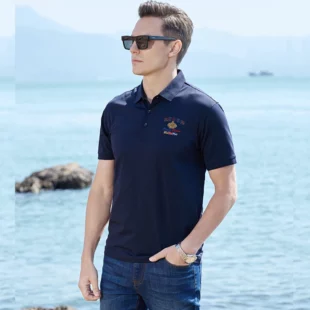 2025 Summer Solid Color Men's Short Polos Bruce&Shark Fashion Embroidery Straight Men's Navy Polo Shirt Thin Cotton Big Size 4XL 3 kf Sae7fcec0515d4a42ae223cf81123bf5e9