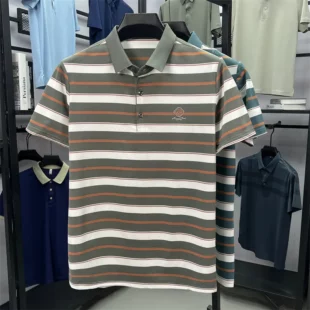 Brand exquisite letter emboss men short sleeve polo shirt high-end business casual Korean style T-shirt fashion striped new top 2 kf Sb506abff779d43c6830a19b0cba725aeM