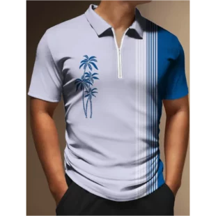 Man Zipper Polo Shirts 3d Stripe Printed Men's T Shirts Summer Male Casual Clothing Oversized Lapel Button Tshirts Everyday Top 2 kf Sb80ba4fd397e4b72a639880705232f36G