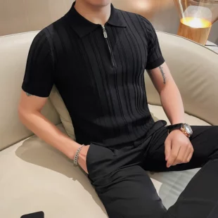 Summer Striped Knitted Polo Shirt for Men Short Sleeve Lapel Knitwear Male Casual Business POLO T-shirts Social Streetwear Tee 4 kf Sbcb4eb9a6607429284d121eeb8ce416cD