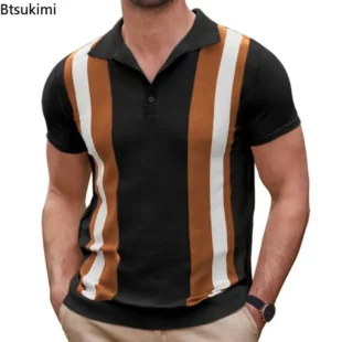 2025 Men's Summer Short-sleeved Knitted Polo Shirts Blouse Cardigan Vintage Slim Stretch Tshirts Top Business Casual Male Shirts 3 kf Sbe36e447c7794a31b0ff35ccee7304baZ