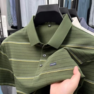 High quality silky cotton short sleeve polo shirt men's summer fashion striped pocket design comfort breathable lapel T-shirt 1 kf Sbf594233da1a4f5389fb16a5186c59f1V