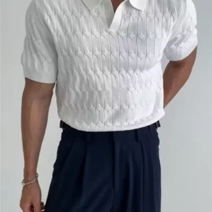 Men's Summer Jacquard Knitted Polo Shirts Stylish V-neck Short-sleeved Lapel Knit Pullover Tops Men Business Casual Wear T-shirt 1 kf Sbf754a6229894a138865e20246612b98Q