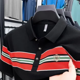 Light luxury letter embroidery polo shirt fashion brand men short sleeve T-shirt new stripe comfort summer breathable casual top 1 kf Sc01cce6694be44bebe2f0de45a8e33ebF
