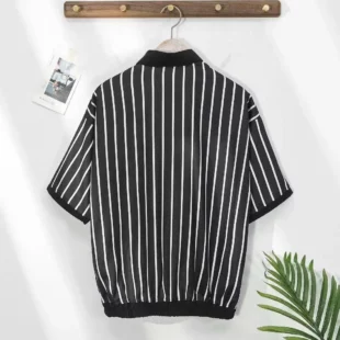 Men's Clothing White Stripe Polo T Shirt Button Down Collar Slim Fit Quick Dry Casual Comfortable Stylish Top for Young Men 3 kf Sc03e4160b65e4948ba743344b692464aj